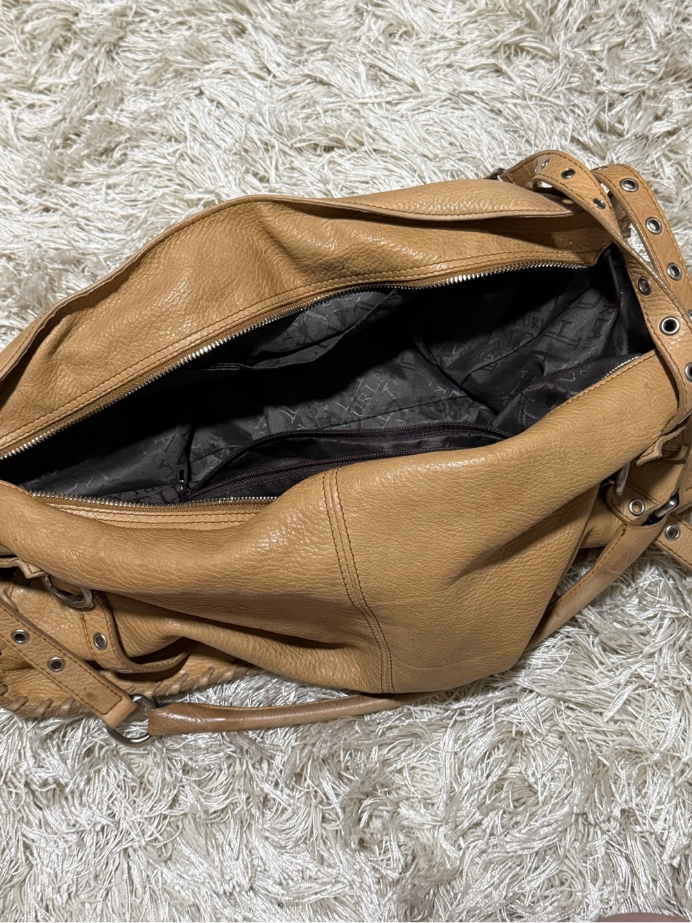 Furla Italian Leather Slouchy Hobo Shoulder Bag Whipstitch Tote - Picture 7 of 11